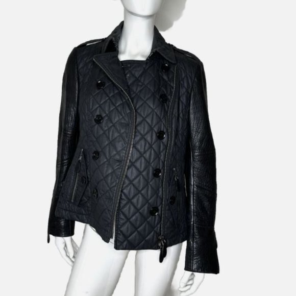 Authentic BURBERRY BRIT Quilted Lamb Leather Sleeve Jacket Quilted Fits a Large - Picture 2 of 16